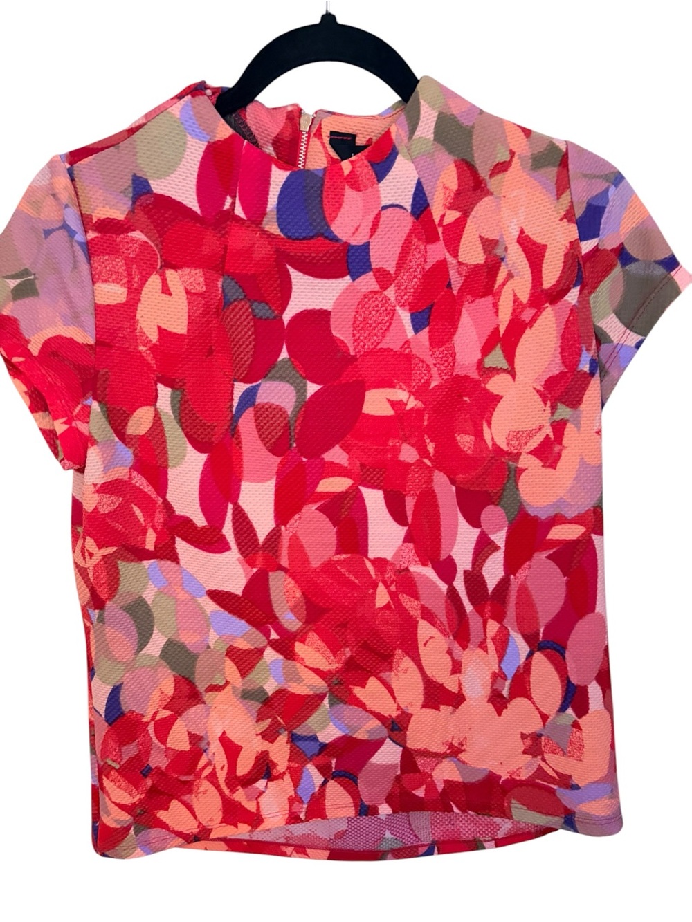Short Sleeve Floral Print Blouse in Red